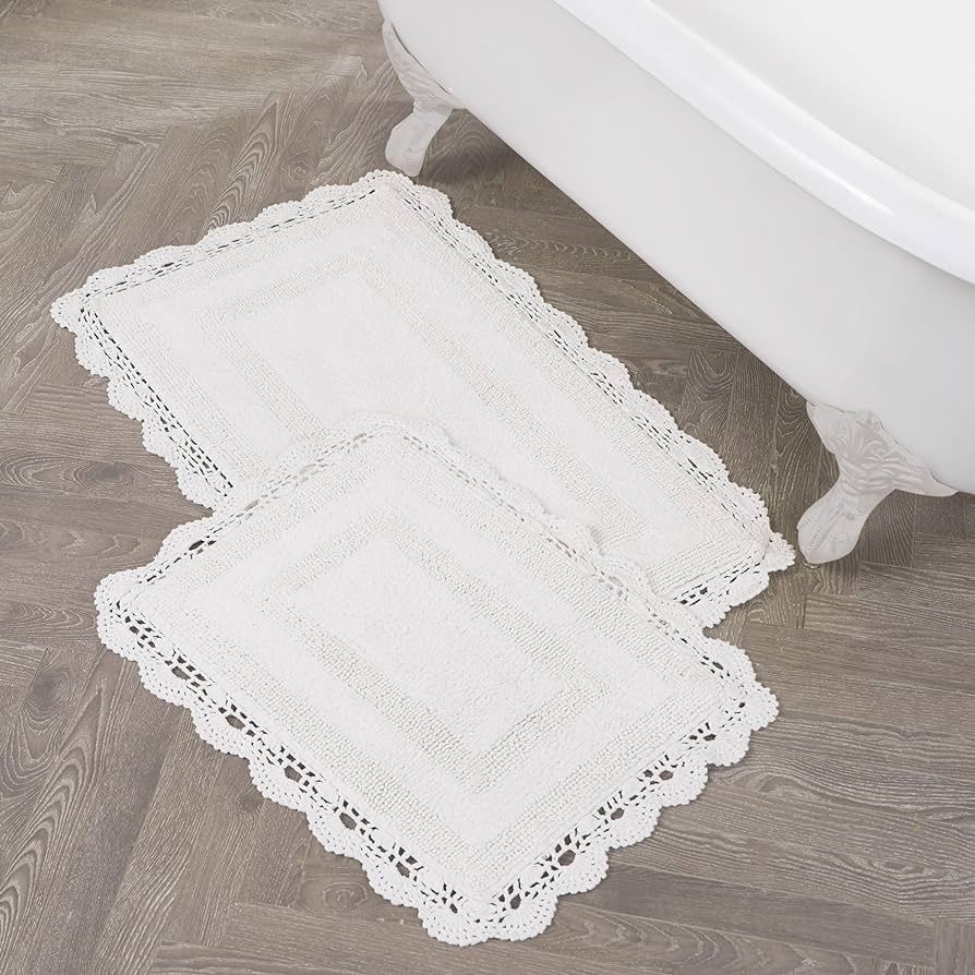 Laura Ashley Crochet Cotton 17x24/21x34 in. 2-Piece Bath Rug Set, Creamy White | Amazon (US)