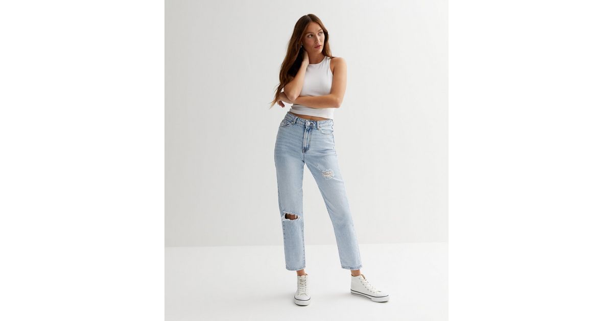Blue Light Wash Ripped High Waist Tori Mom Jeans
						
						Add to Saved Items
						Remove fro... | New Look (UK)