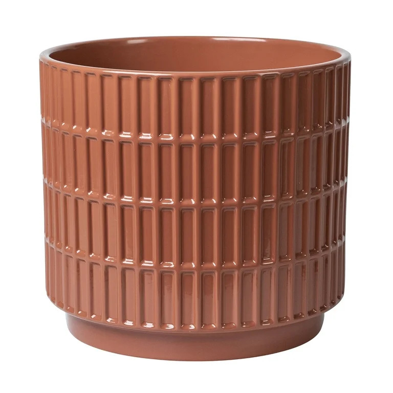 Mainstays 6" x 6" x 5.5" Round Red Ceramic Grid Plant Planter | Walmart (US)