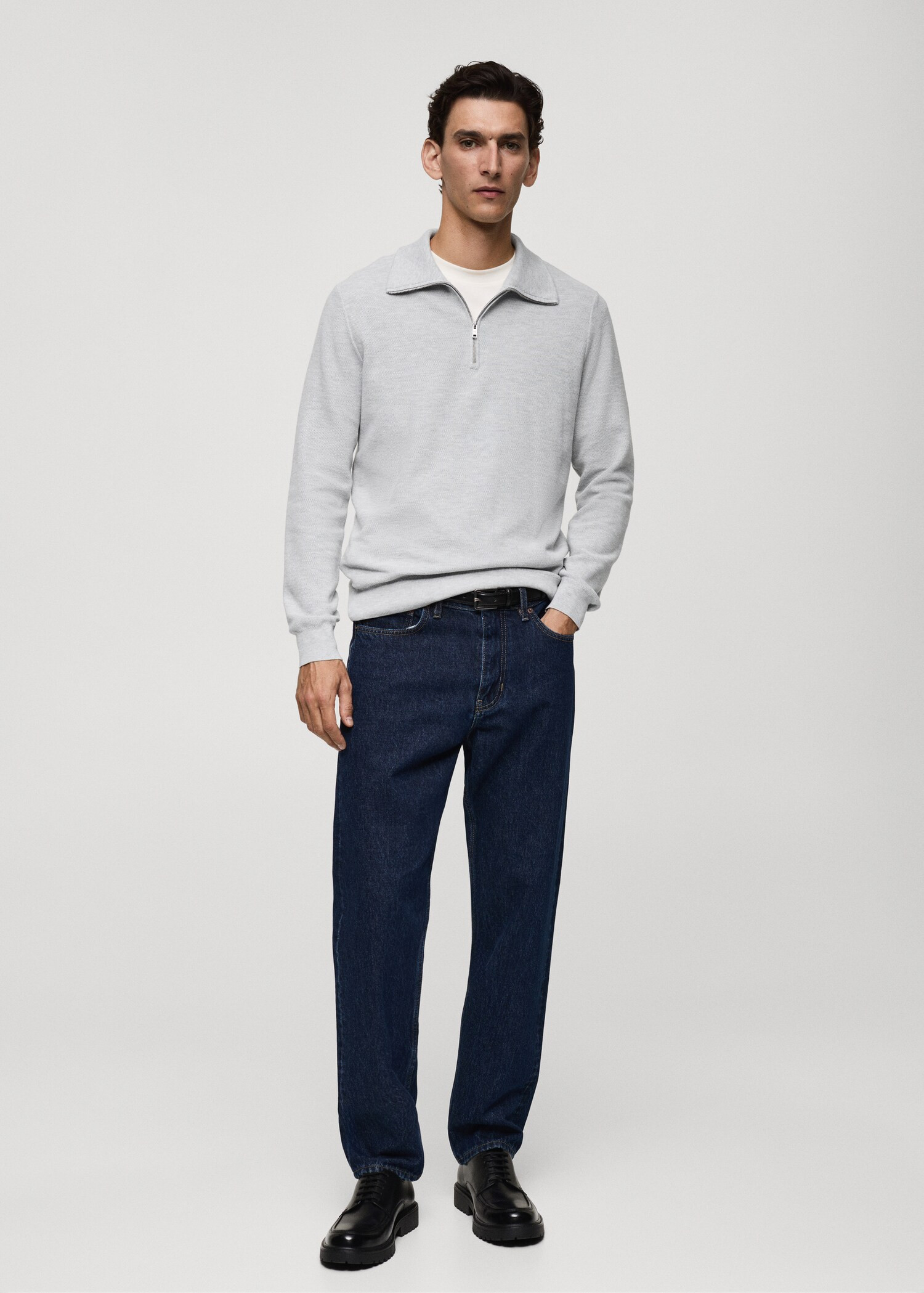 Knitted polo shirt with zip neck - Man | MANGO United Kingdom | MANGO (UK)