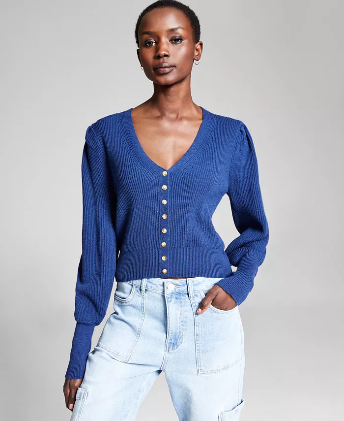And Now This Women's Puff-Sleeve Ribbed Cardigan, Created for Macy's - Macy's | Macy's