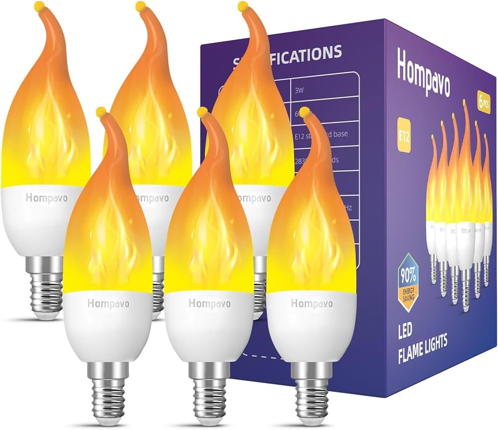 【Upgraded】 LED Flame Light Bulbs, 3 Modes Flickering Light Bulbs, E12 Chandelier Base Candle ... | Amazon (US)