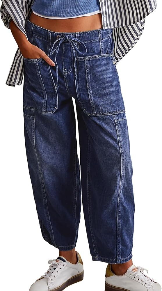 Ainangua Silverton Barrel Jeans for Women Trendy Vintage Denim Wide Leg Pants Casual Cropped Bagg... | Amazon (US)