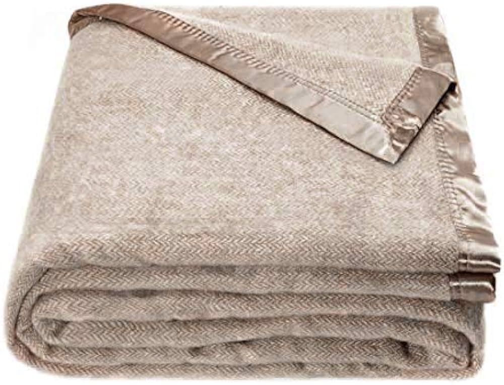 spencer & whitney Bed Blankets Wool Blanket Beige Herringbone Blanket Wool Throw Blanket Large Qu... | Amazon (US)