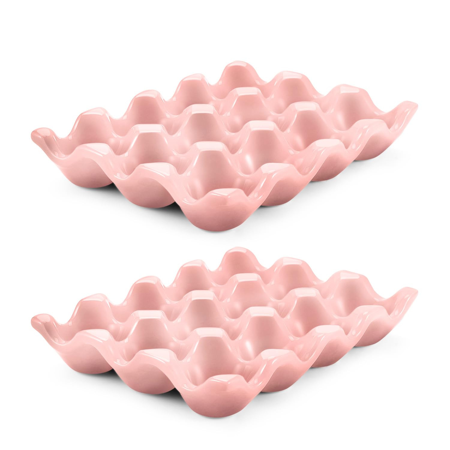 Flexzion 12 Cups Ceramic Egg Holder - Whole Dozen Porcelain Egg Tray Container Keeper Storage Org... | Amazon (US)