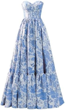 Mollyevers Satin Floral Jacquard Prom Dresses for Women Strapless Corset Long Formal Evening Gown... | Amazon (US)