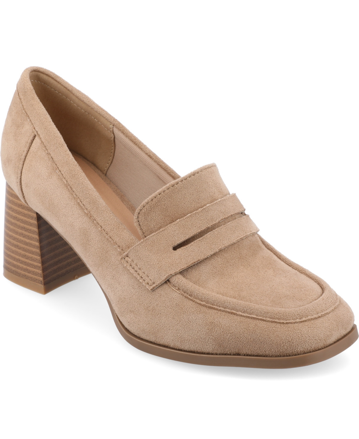 Journee Collection Women's Malleah Heeled Loafers - Taupe | Macy's