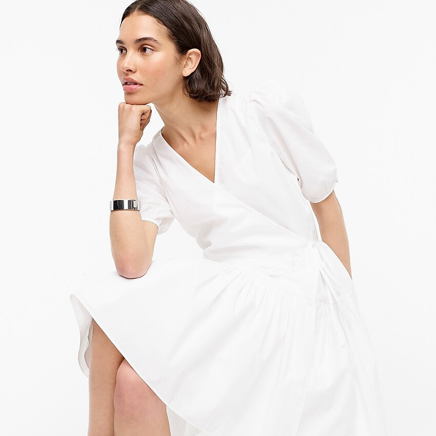 Puff-sleeve cotton poplin wrap dress | J. Crew US