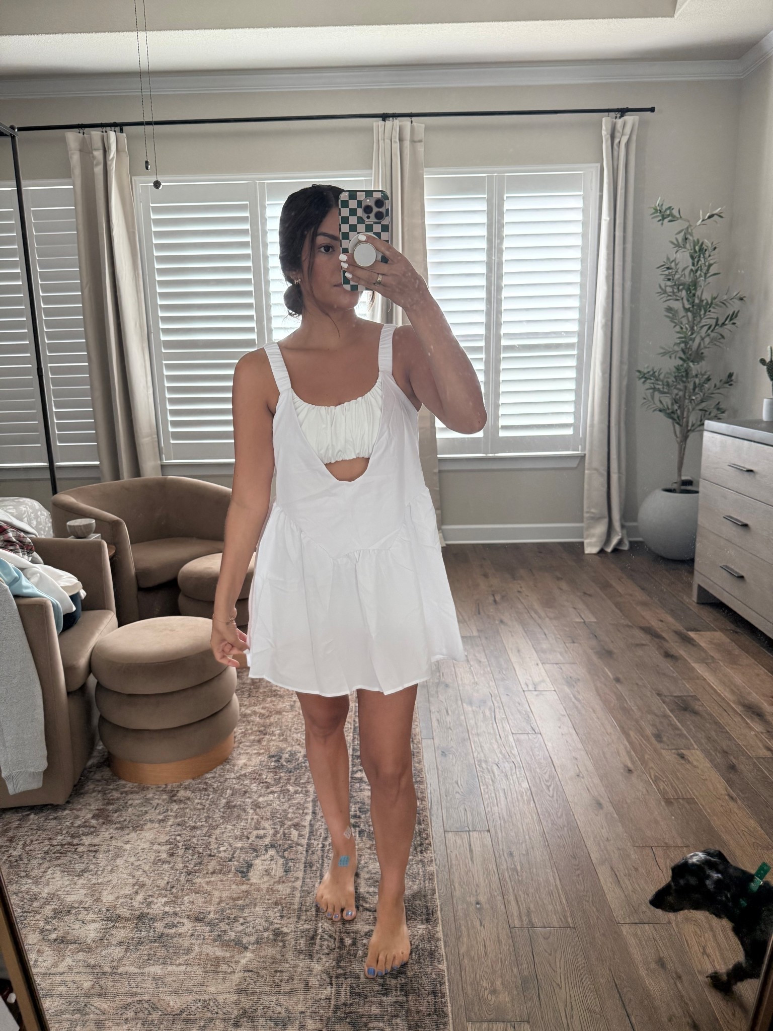 Mom outfit of the day, love this free people look alike dress in white 🤍