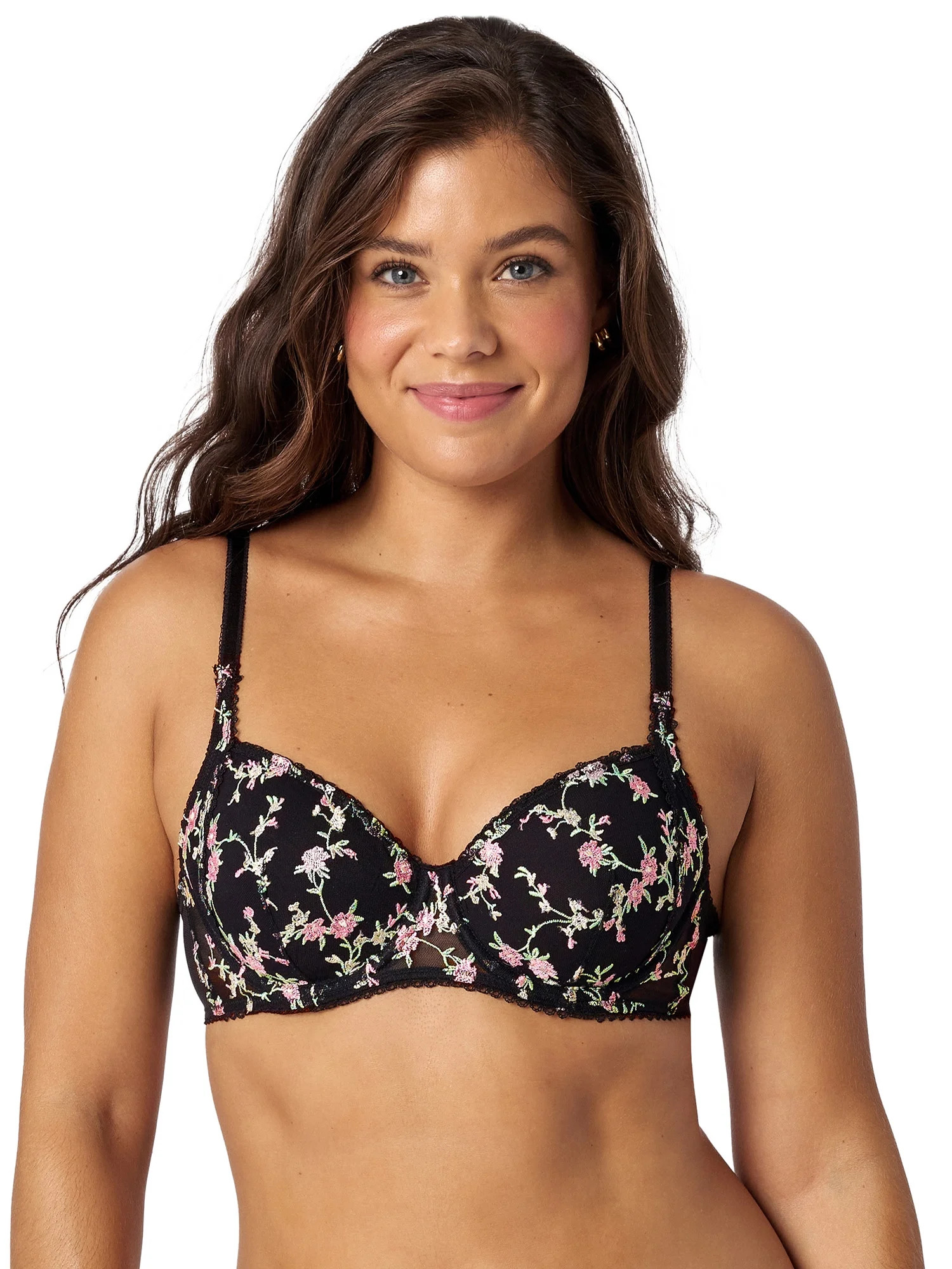 Adored by Adore Me Floral Embroidery and Mesh Ruby T-Shirt Bra, Sizes 34B-40DD | Walmart (US)
