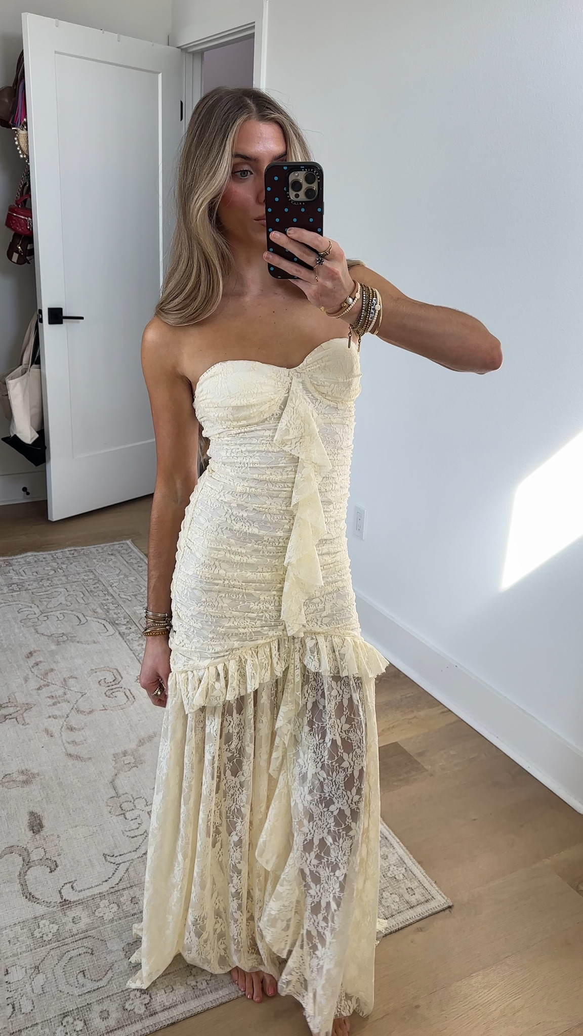 My @VICI code is SLOANE35. Steal the spotlight with a look made for midnight magic. The Romantic Haven Ruffle Lace Maxi Dress is your ultimate festival showstopper. Gorgeous floral lace and playful ruffle trims bring true feminine energy. A subtle stretch fit moves with you, while the strapless neckline stays secure with a non-slip silicone grip and lightly padded bust. A daring slit detail at the hem completes this unforgettable vibe.

#LTKootd #LTKWedding #LTKFestival