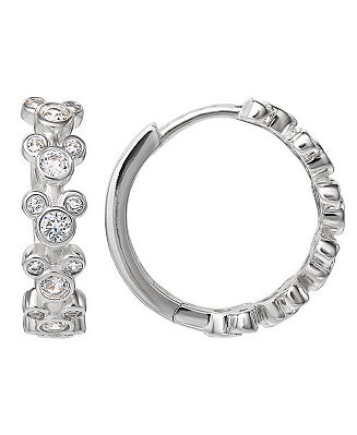 Disney Mickey Mouse Silver Plated Cubic Zirconia Endless Hoop Earrings - Macy's | Macy's