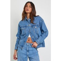 boohoo Women's Oversized Denim Jacket in Mid Blue | Size: 4 | Denim/Cotton | boohoo (US & Canada)