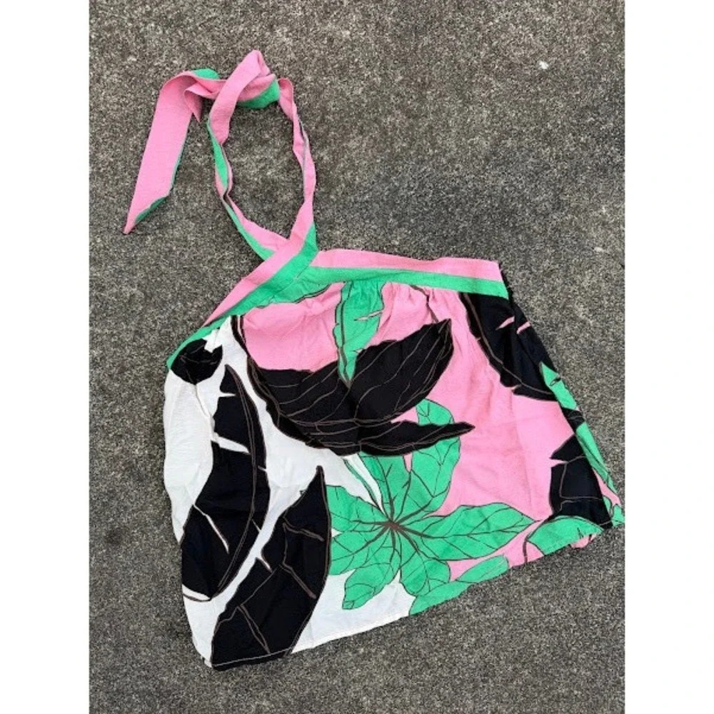 Sofia Jeans by Sofia Vergara Pink Green Tropical Leaf Halter Neck Top Medium | Poshmark