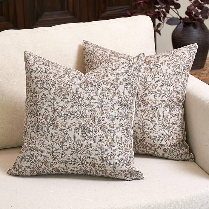 Amor Virisso Floral Throw Pillow Covers 20x20 Set of 2 Vintage Block Print Pillow Covers Decorati... | Amazon (US)