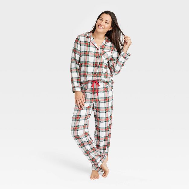 Women's Holiday Tartan Plaid Flannel Matching Family Pajama Set - Wondershop™ Cream | Target