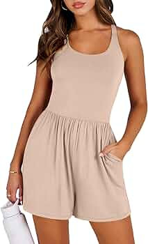 Caracilia Womens Rompers 2024 Summer Casual Athletic Romper Built in Shorts Sleeveless Jumpsuit V... | Amazon (US)