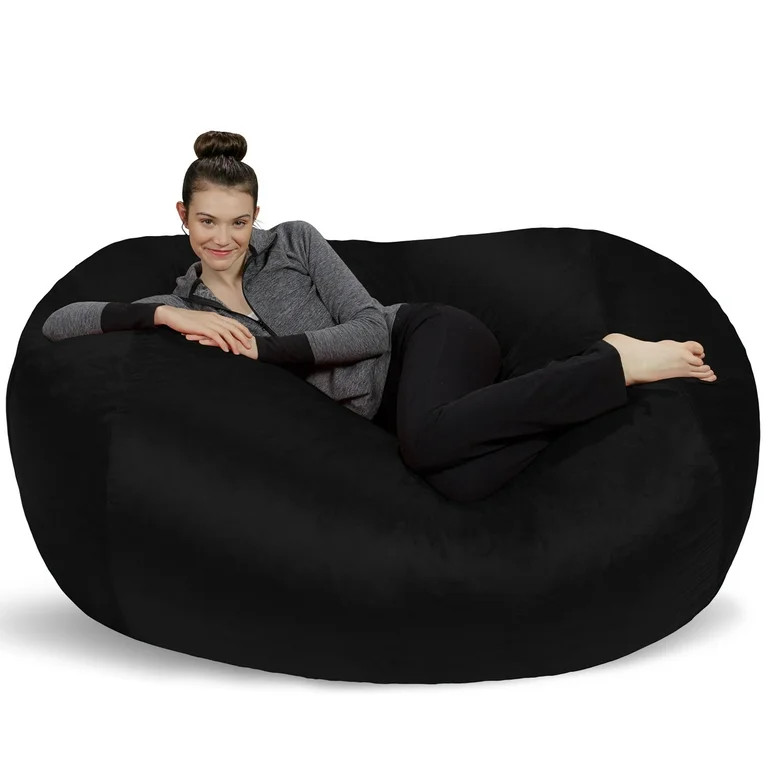 Sofa Sack Bean Bag Chair, Memory Foam Lounger with Microsuede Cover, Kids, Adults, 6 ft, Black | Walmart (US)