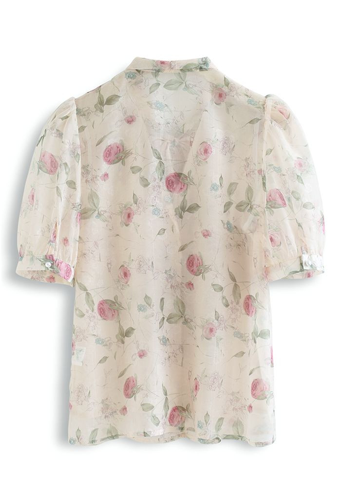 Semi-Sheer Hazy Rose Bowknot Top | Chicwish