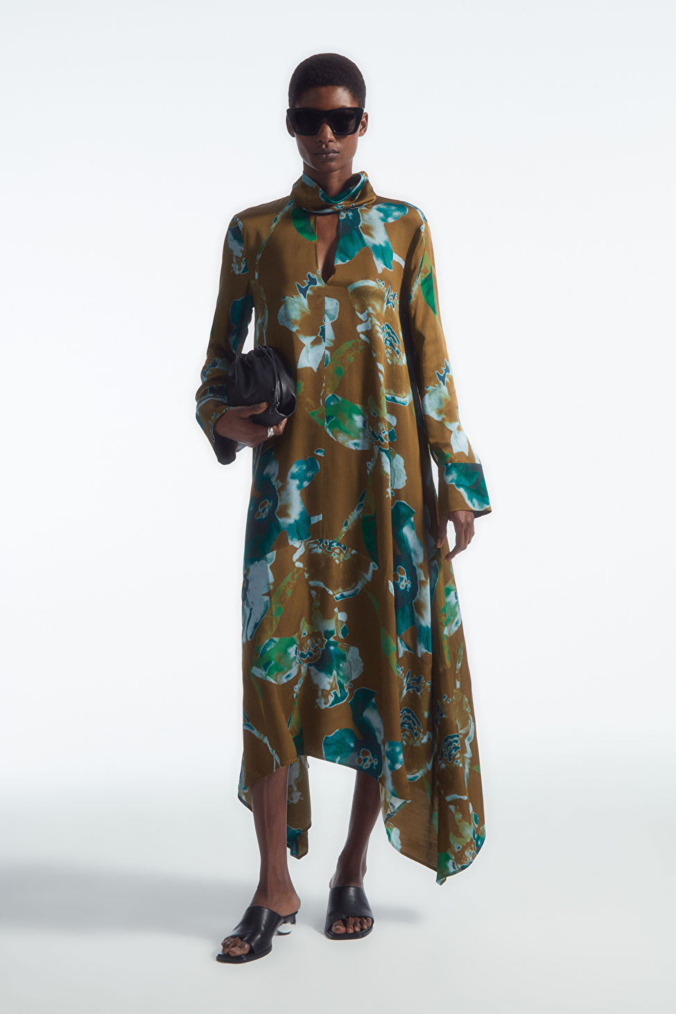 ASYMMETRIC PRINTED MIDI DRESS - BROWN / FLORAL - COS | COS UK