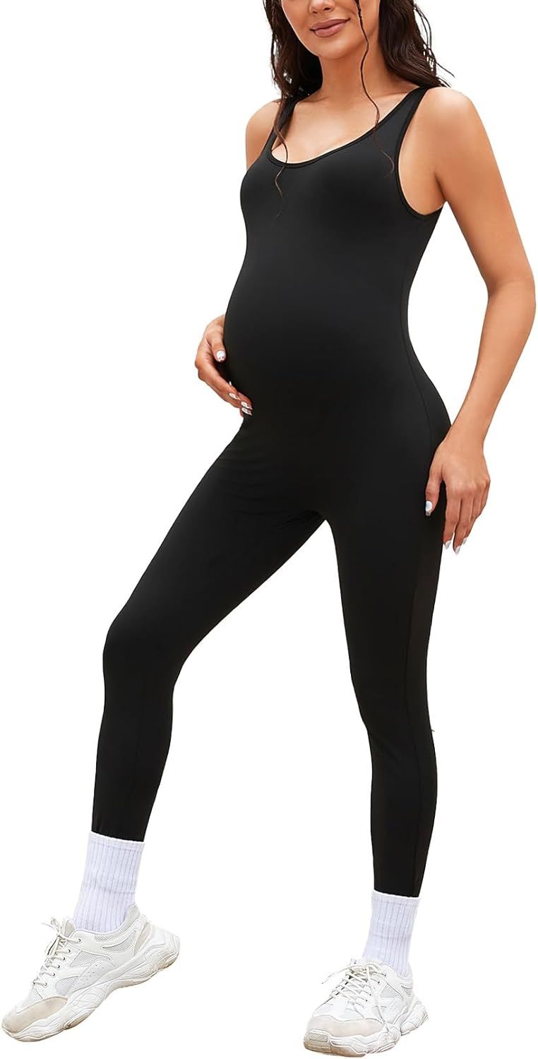 Bhome Maternity Jumpsuits Sleeveless Romper Pregnant Bodysuit One-piece Leggings Activewear | Amazon (US)