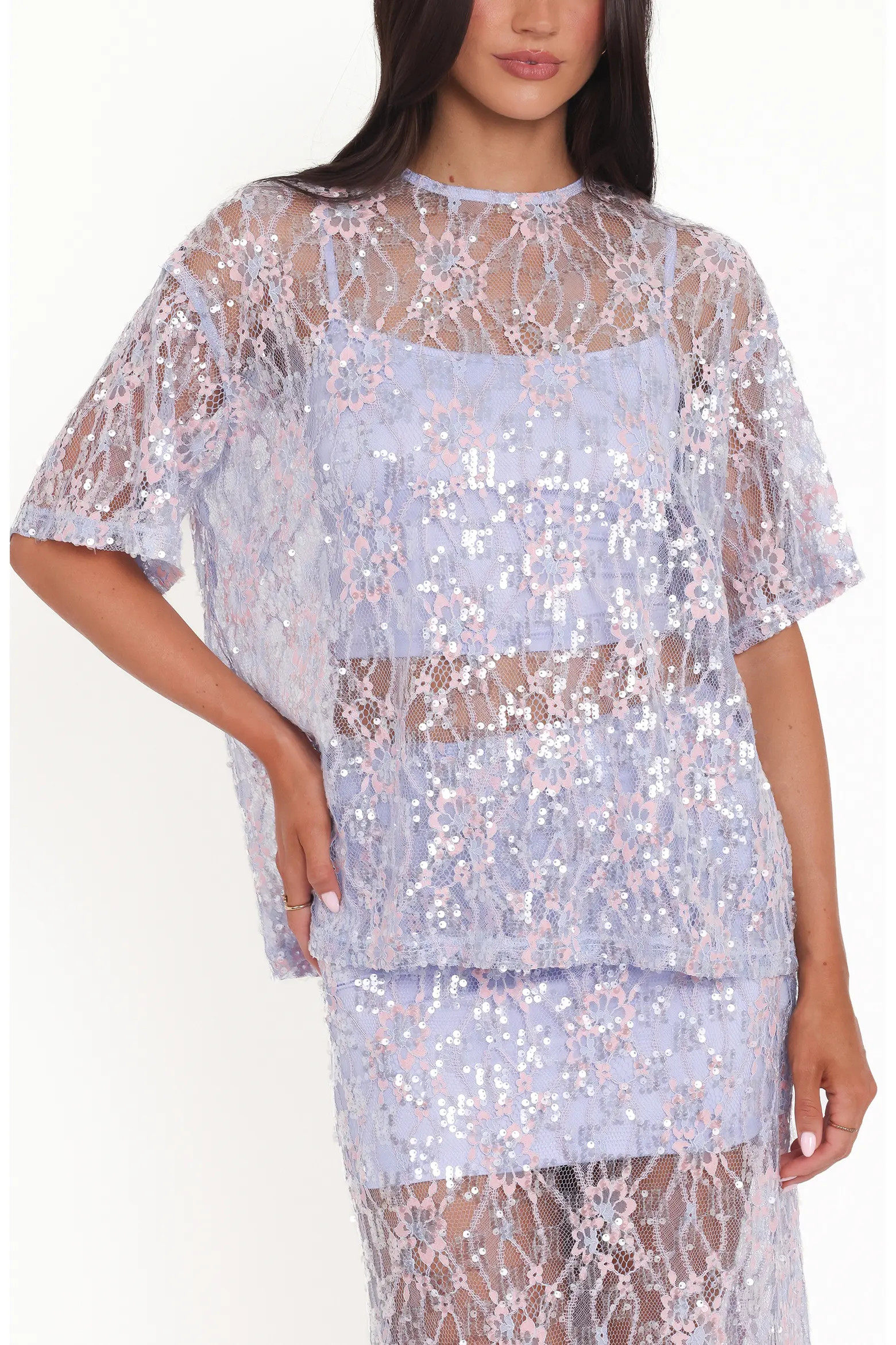 Yonder Oversize Check Sequin Floral Lace Top (Women) | Nordstrom | Nordstrom