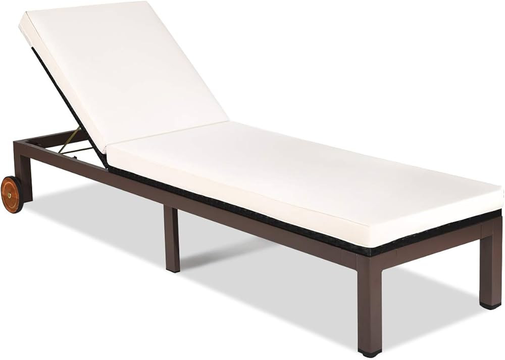 Tangkula Patio Chaise Lounge Chair, Outdoor Rattan Lounger Recliner Chair with Wheels, Wicker Cha... | Amazon (US)