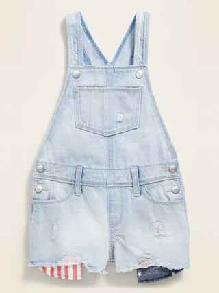 Distressed Americana-Pocket Jean Shortalls for Girls | Old Navy (US)