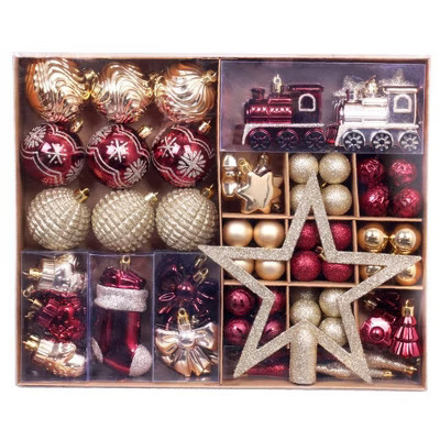 100 Pcs Christmas Tree Ornaments Set, Christmas Ball Decorations for Christmas Party, Holiday Wedding Indoor and Outdoor Decoration, Wine Red Gold | Target