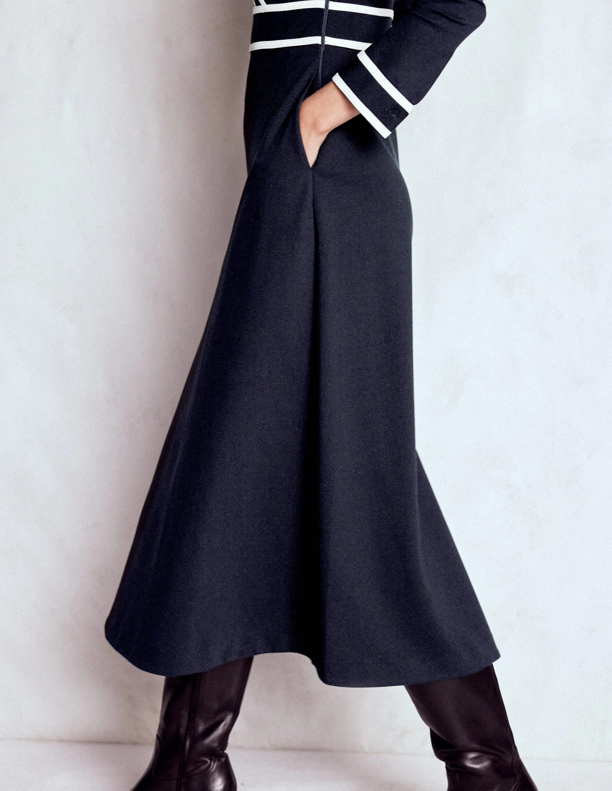 Contrast Ponte Midi Dress-Navy | Boden UK