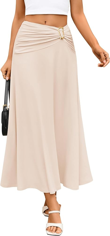 ZESICA Flowy Maxi Skirts for Women 2026 Spring Summer Business Casual Elastic High Waist A-Line L... | Amazon (US)