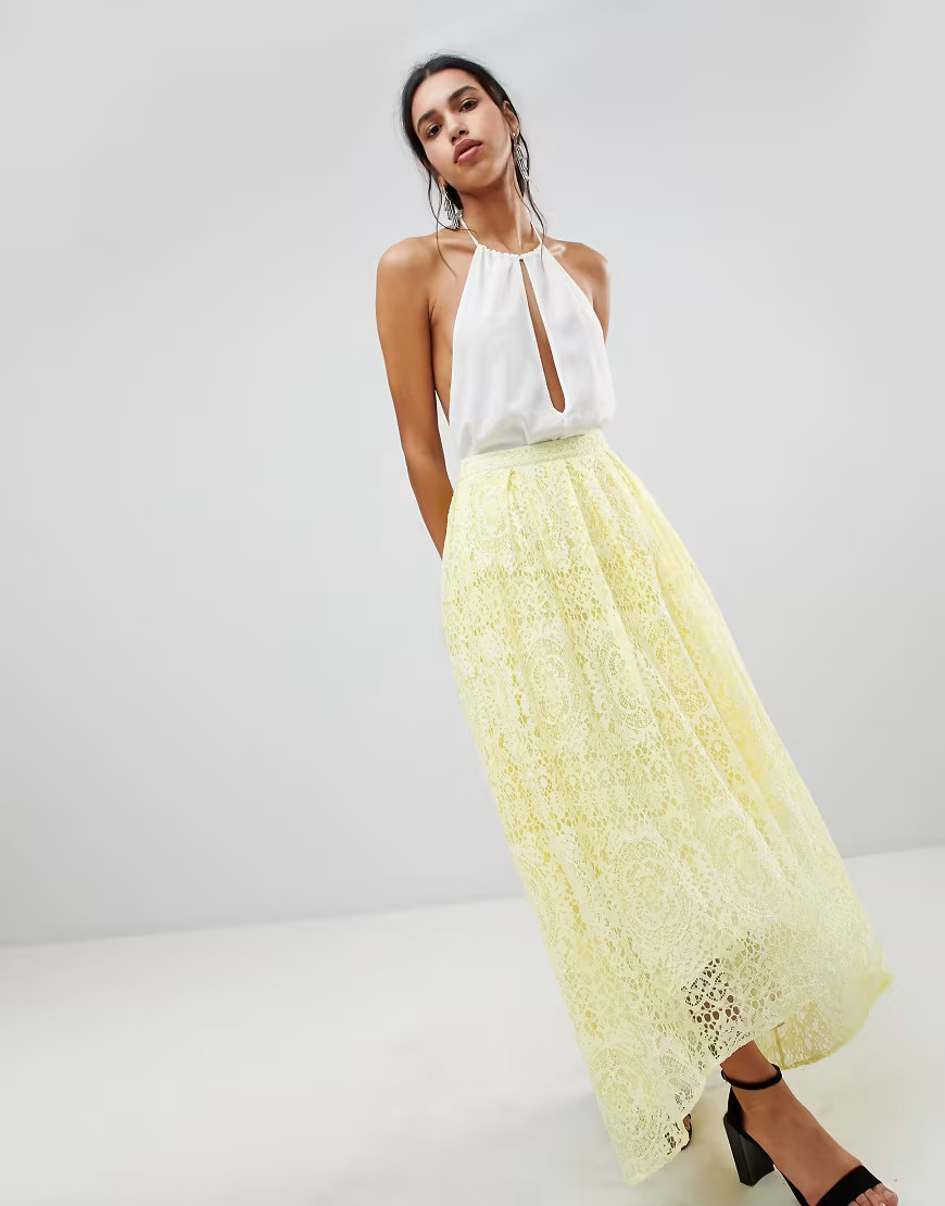 ASOS DESIGN lace maxi prom skirt-Yellow | ASOS (Global)