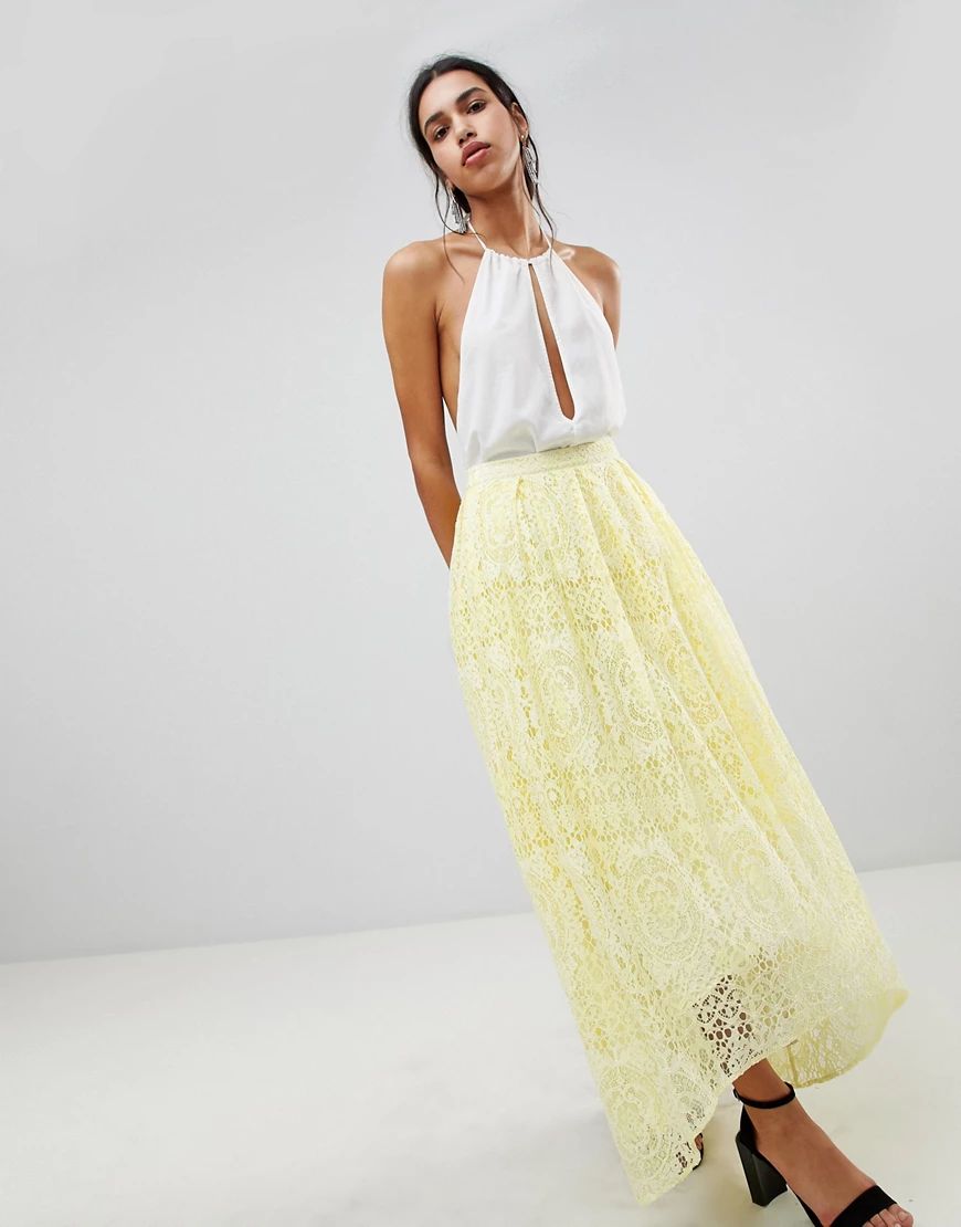 ASOS DESIGN lace maxi prom skirt-Yellow | ASOS (Global)