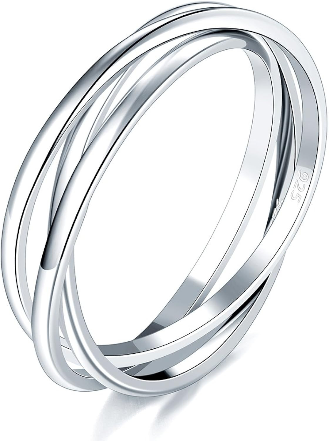 BORUO 925 Sterling Silver Ring Triple Row Rolling Interlocking Silver Rings High Polish Rings for Women, Men Each Band Width 1.8mm Size 4-12 | Amazon (US)