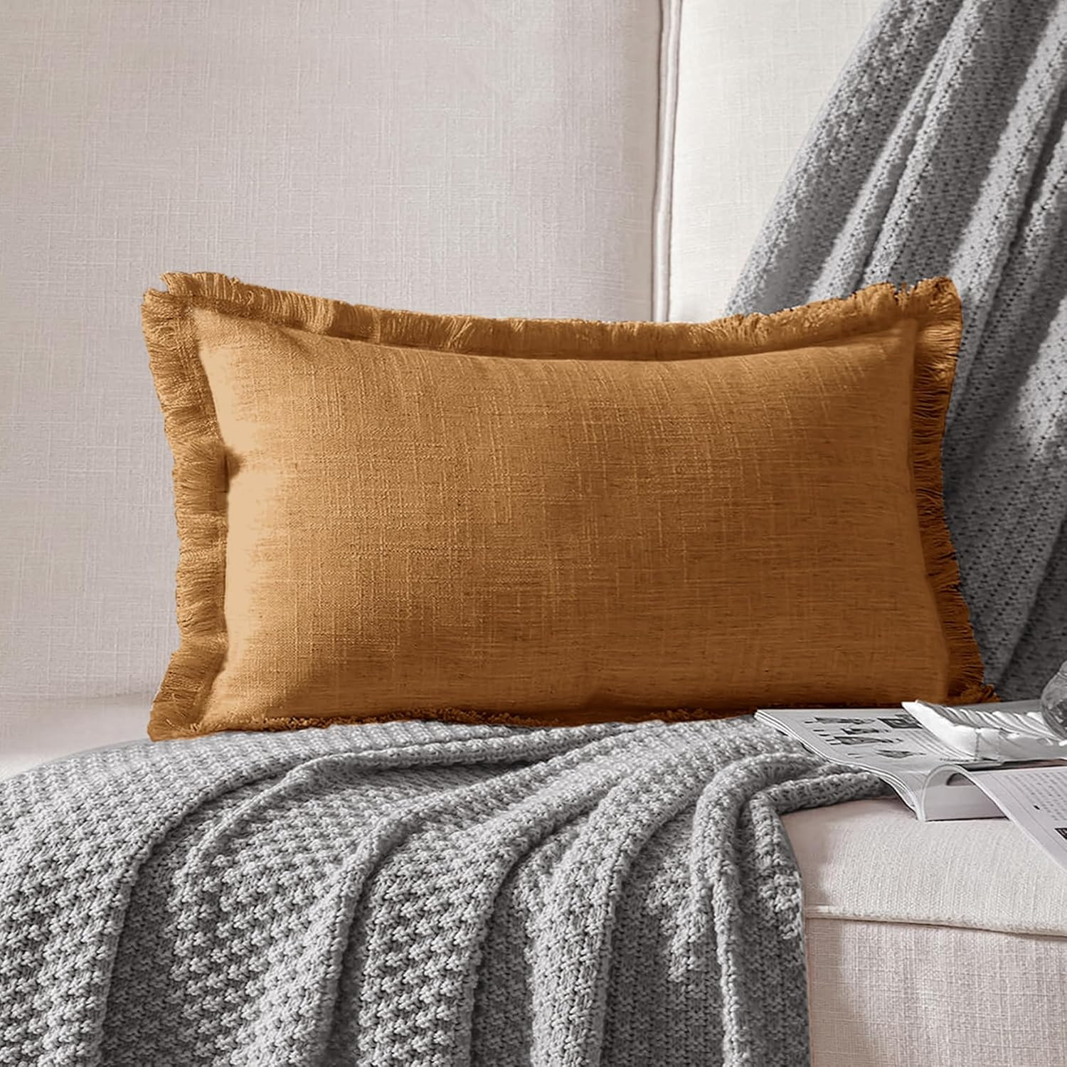 ATLINIA Decor Throw Pillow Cover - 12x20 Inch Linen Lumbar Pillow Cover Decorative Farmhouse Boho... | Amazon (US)