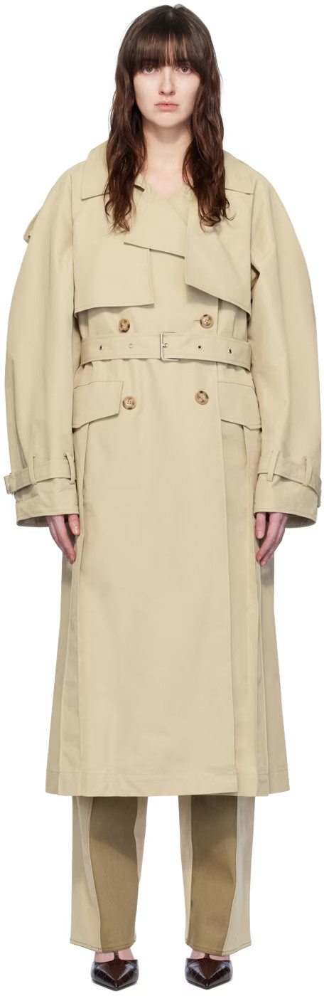 Beige Double-Breasted Trench Coat | SSENSE