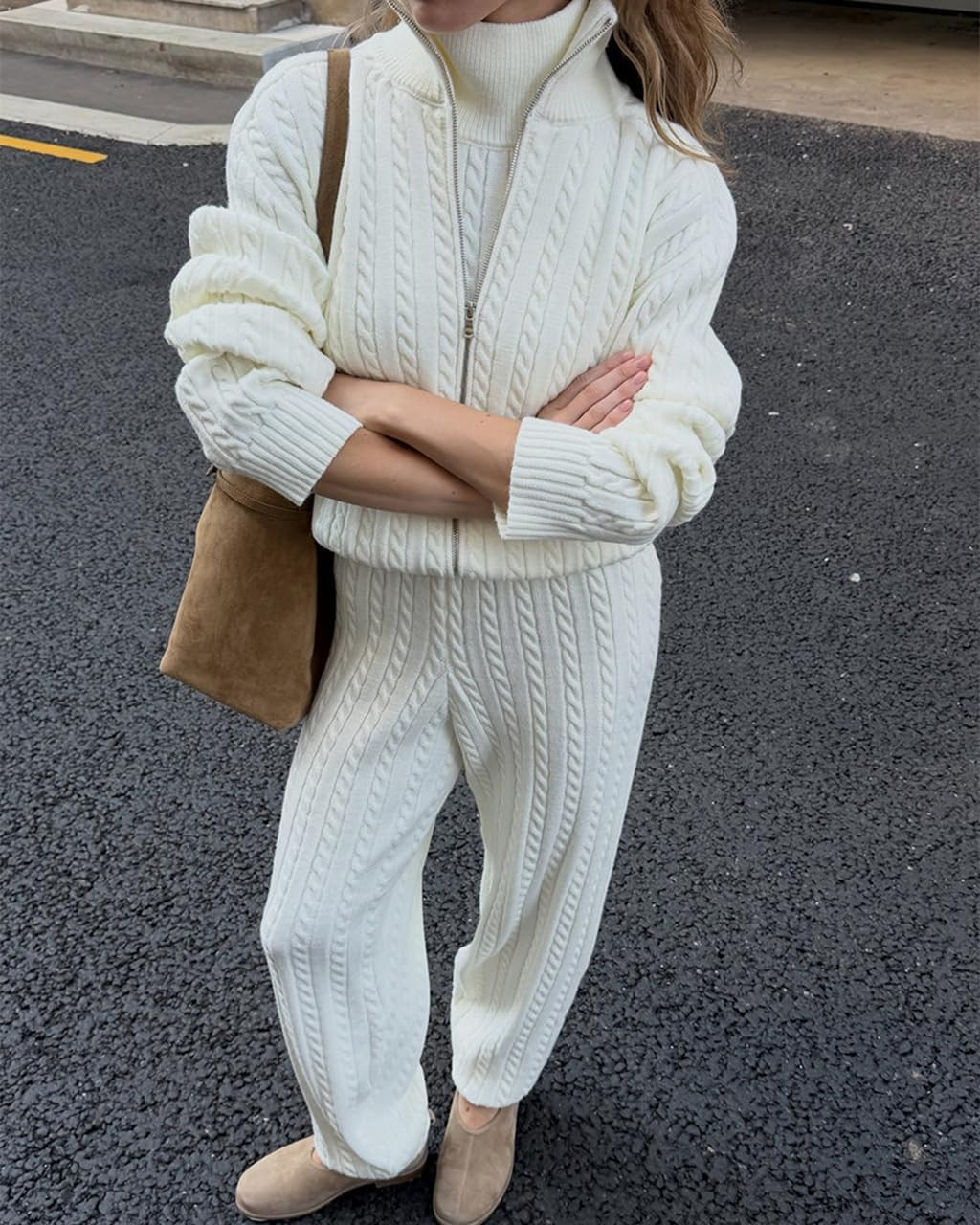 codcm Women's 2 Piece Cable Knit Sweater Set Lounge Fall Outfits | Amazon (US)