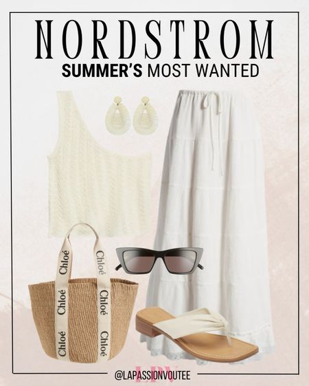 Chic & Breezy: Elevate your summer style with a one-shoulder crop sweater tank top paired with a tiered maxi skirt, accessorized with teardrop earrings, stylish sunglasses, a woody basket tote bag, and comfortable flip flops. Discover your summer essentials at Nordstrom. 

#LTKxNSale #LTKSeasonal #LTKStyleTip