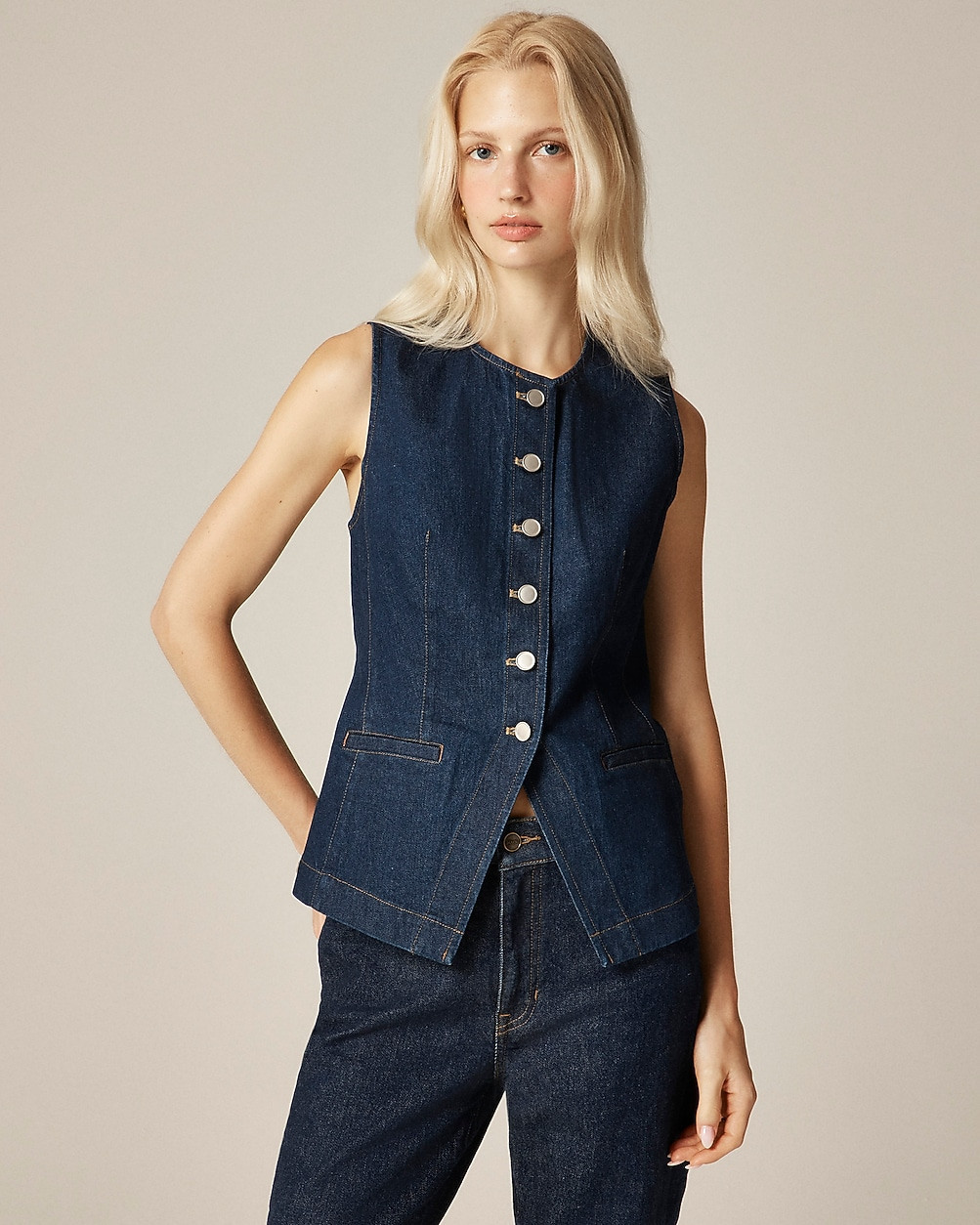 Essential cutaway vest in denim | J. Crew US