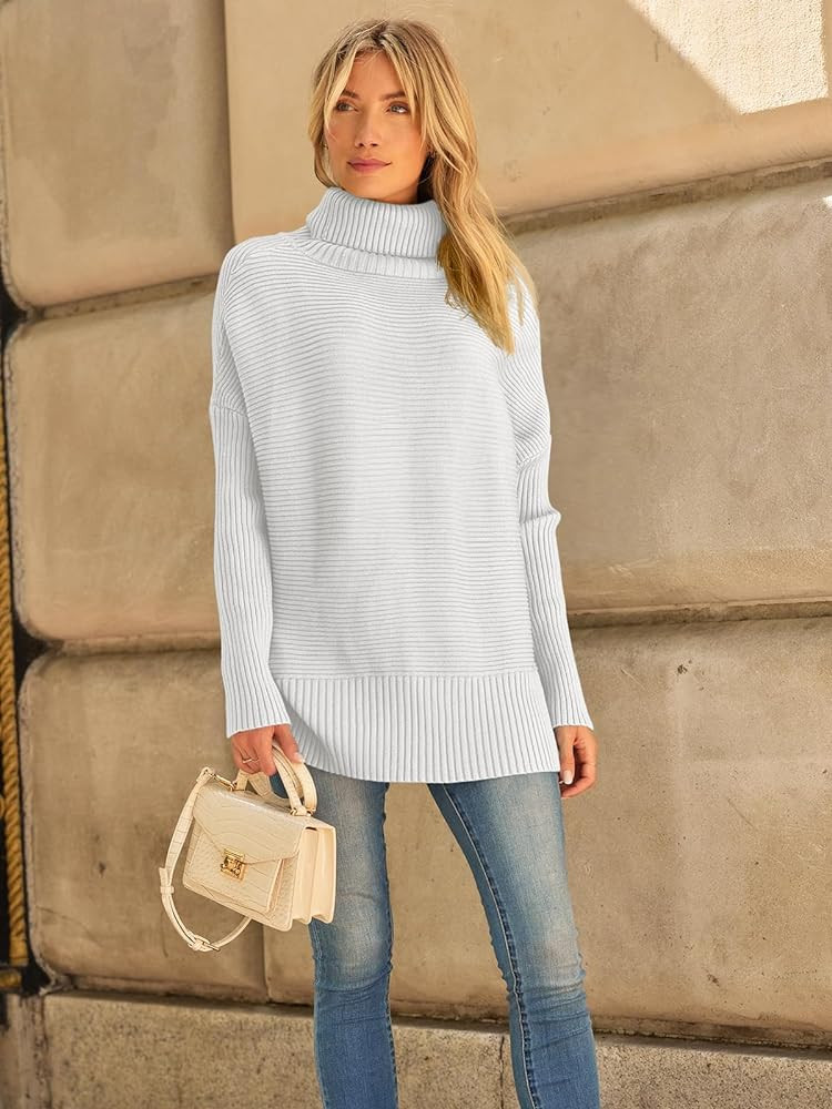 LILLUSORY Women's Oversized Turtleneck Sweaters Fall Batwing Sleeve Ribbed Tunic Sweater | Amazon (US)