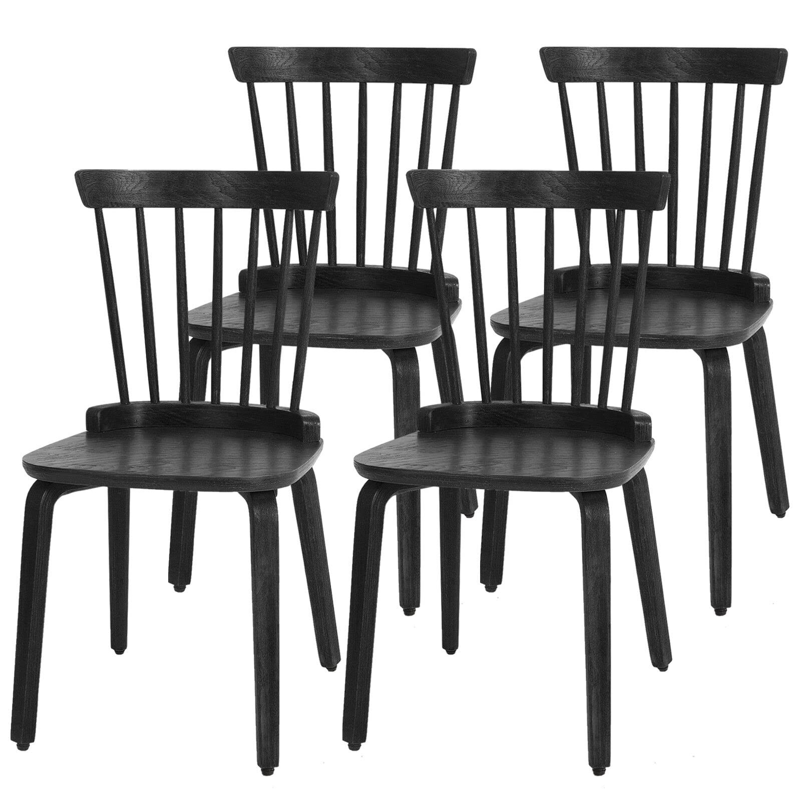 Black Dining Chairs Set of 4 Windsor Chairs with Bentwood Legs, Farmhouse Spindle Back Dining Cha... | Amazon (US)