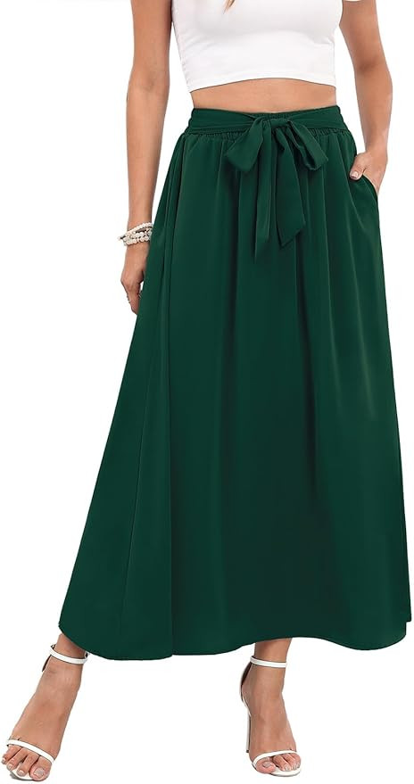 Askyes Womens Maxi Skirt Summer Trendy Tie Knot Elastic High Waisted Boho Casual Beach Flowy Swin... | Amazon (US)