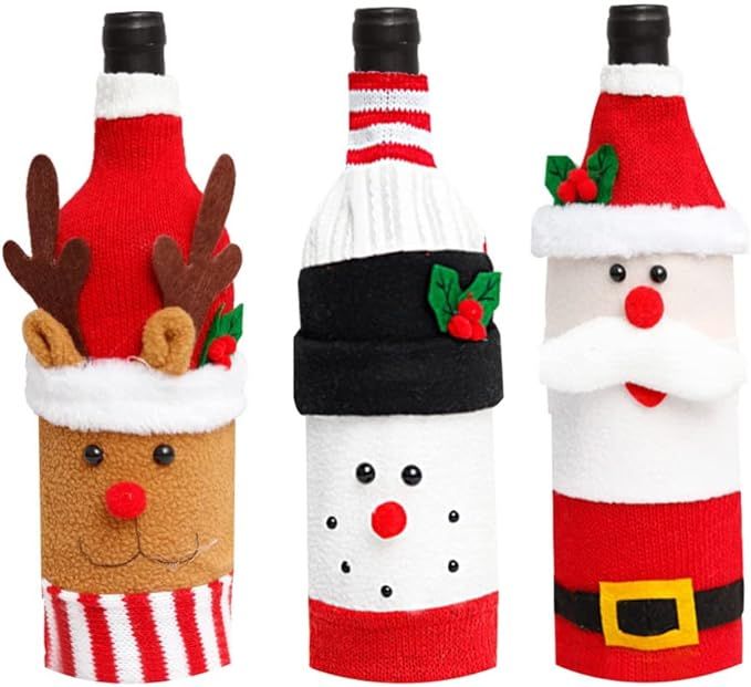 3 Pieces Christmas Wine Bottle Cover, Sweater Wine Bottle Cover Bags Holiday Wine Bottle Cover Cu... | Amazon (US)