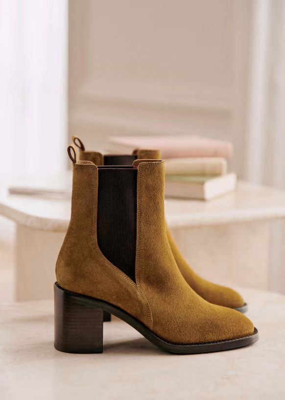 Pippa Mid Boots - Caramel - Split cowhide leather - Sézane | Sezane Paris