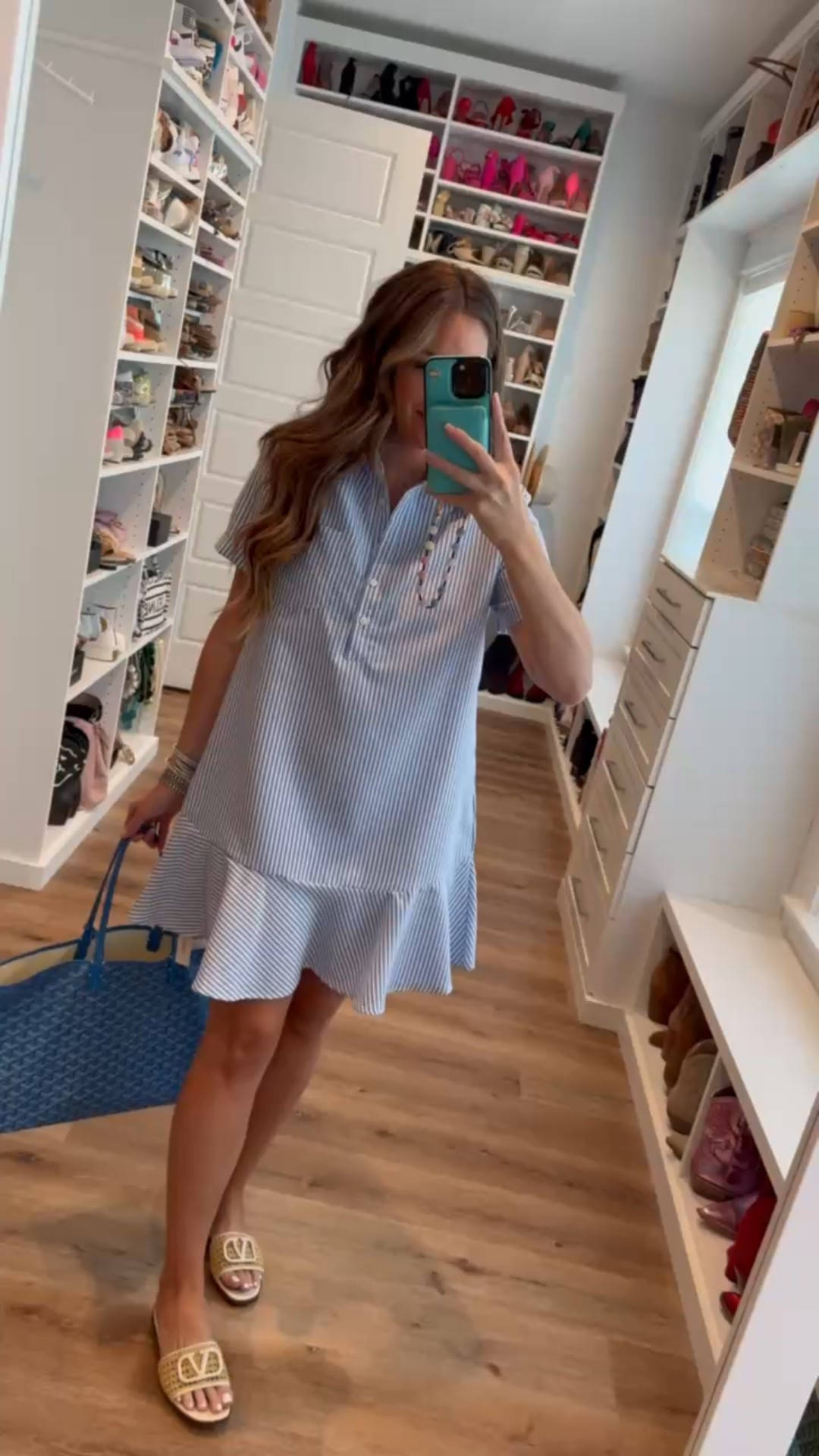 In a small ruffle hem shirt dress, sandals and accessories - fits tts. Tuckernuck copy cat

#LTKFindsUnder50 #LTKSeasonal #LTKStyleTip