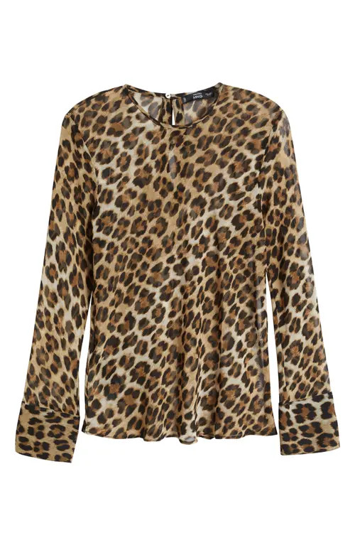 MANGO Stark Leopard Print Top in Brown at Nordstrom, Size 2 | Nordstrom