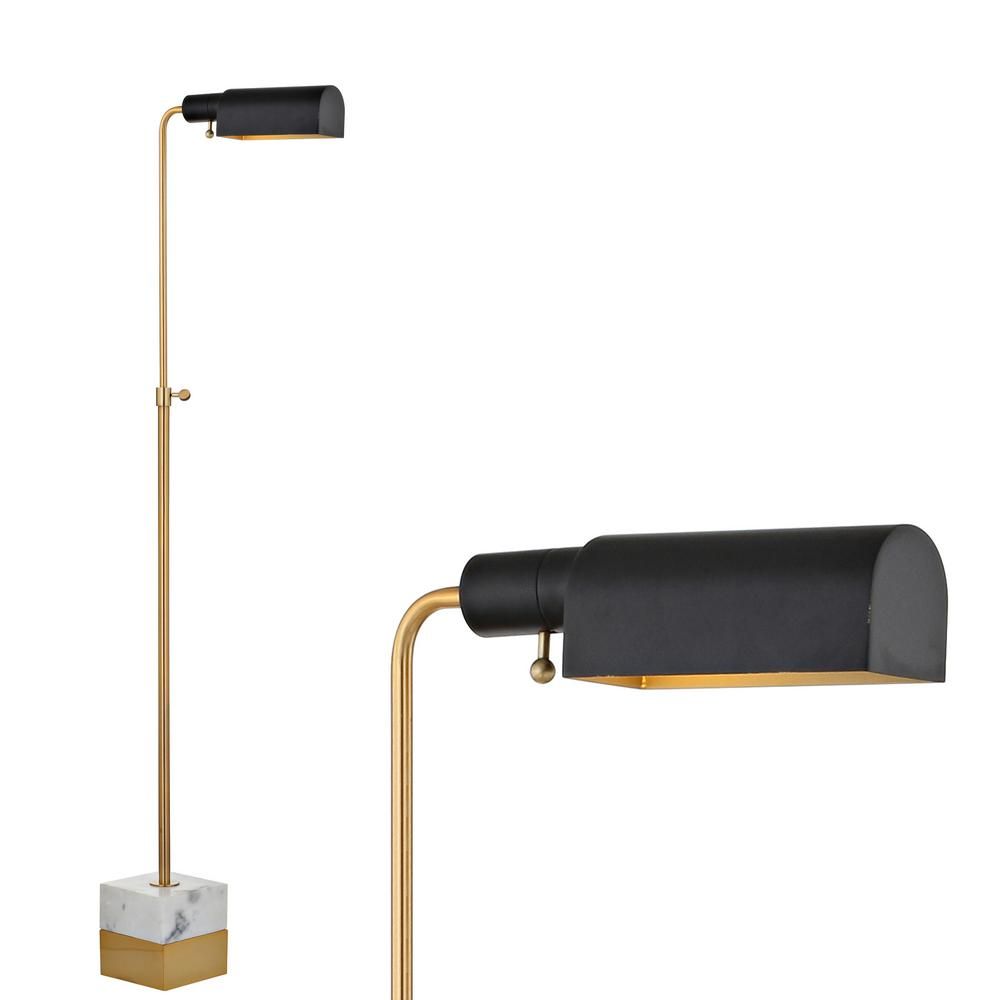 JONATHAN Y Iva 56.5 in. Brass Gold/Carrara Marble Adjustable Library Floor Lamp | The Home Depot