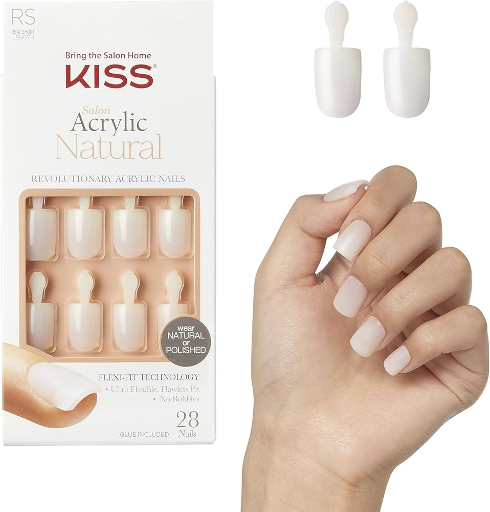 KISS Salon Acrylic Natural Press On Nails, Nail glue included, 'Rare', Nude, Short Size, Squoval ... | Amazon (US)