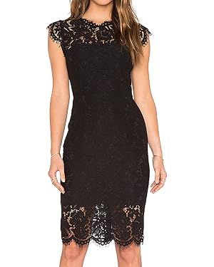 MEROKEETY Women's Sleeveless Lace Floral Elegant Cocktail Dress Crew Neck Knee Length for Party | Amazon (US)