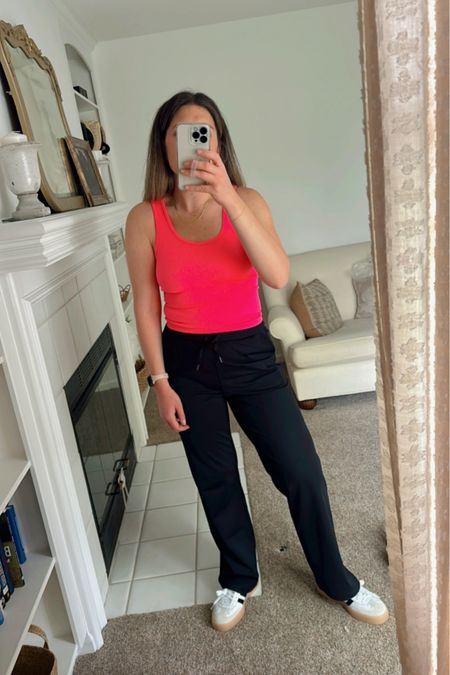 Target tank. Athletic pants. Black pants. Athleisure. Pink tank. Adidas samba. Mom outfit. Everyday outfit. Target style. Amazon style. Summer outfit. Spring outfit. Travel outfit  

#LTKActive #LTKfindsunder50 #LTKstyletip